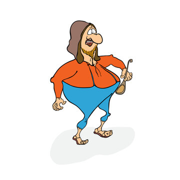 Ancient Gaulish warrior or villager character in Asterix style, strong barbarian man with club, celtic culture and history, funny vector illustration