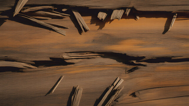 Rough hewn wood texture with splintered edges and warm golden tones close up photography high-quality professional detailed modern elegant stylish