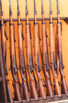 Firearms displayed on a wall