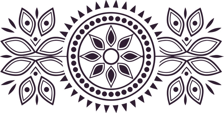 Ethnic floral sunburst pattern with symmetrical floral motifs