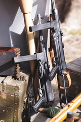 Naklejka premium Machine gun on a rack, close-up view