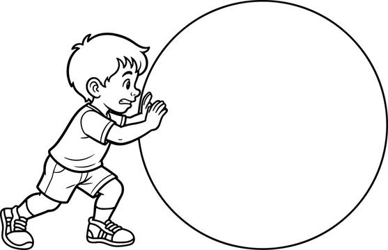  The child pushes the circle object line vector illustration isolated on white background