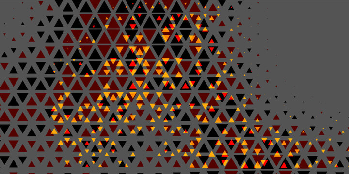 High-impact abstract background featuring a creative halftone pattern made of multi-colored triangles in red, orange, and black.