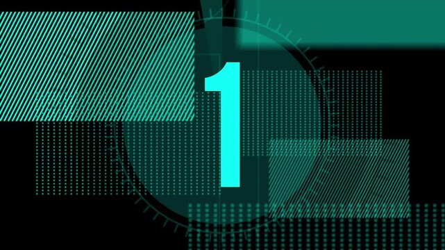 5-second Futuristic HUD countdown timer with blue accents on a black background, featuring abstract geometric shapes, cinematic tech interface, and digital broadcast style animation.