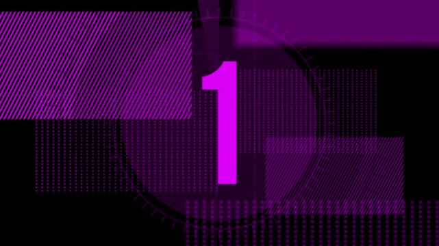 5-second Futuristic HUD countdown timer with purple accents on a black background, featuring abstract geometric shapes, cinematic tech interface, and digital broadcast style animation.