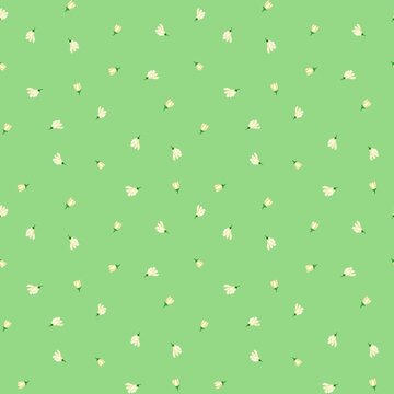 seamless pattern, spring-summer design, spring flowers on a green background
