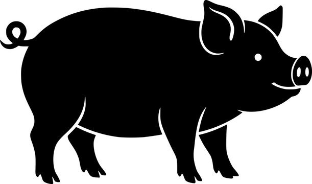 Pig Silhouette Farm Animal Livestock Black and White Illustration Isolated on a White Transparent Background Vector Graphic Clipart