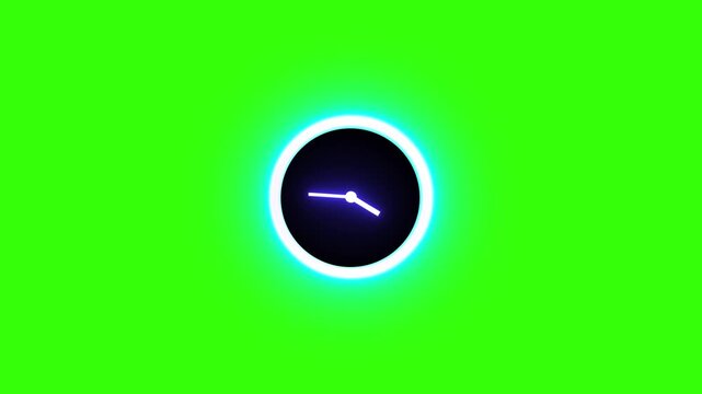 Futuristic neon clock animation with glowing digital timer display and smooth countdown motion. Modern clock UI featuring luminous neon effects, sci-fi stopwatch style, electronic time counter,