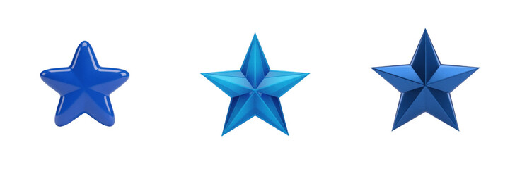 Obraz premium Set of Blue 3D Star Icon Isolated on White Background PNG