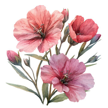 Silene Flower, refined watercolor illustration with luminous tones and soft layered brushwork, isolated on a white background.