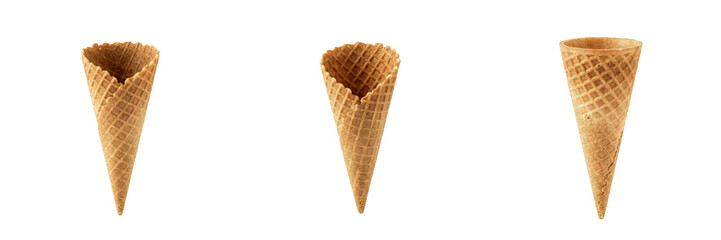 Waffle Ice Cream Cone PNG Cutout - Empty Crispy Wafer Biscuit, Sweet Dessert Gelato Pastry Snack Cone, Bakery Food Design Asset Bundle © michael