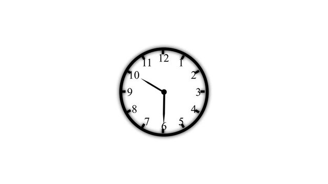 Animated white clock face 12 hours full circle. black color counting down circle clock animation on white background.clock animation video