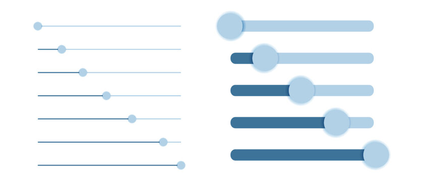 Modern and trendy horizontal UI sliders with progress bars for contemporary interface design, Vector illustration