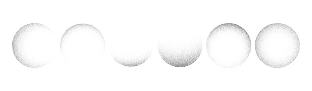 Grainy gradient sphere with dotwork pattern and noise texture creates abstract halftone effect perfect for modern graphic design backgrounds and artistic projects