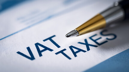 Obraz premium VAT Taxes Document with Pen Tip, Financial Paperwork, Accounting Calculation, Business Finance, Economic Concepts and Legal Requirements
