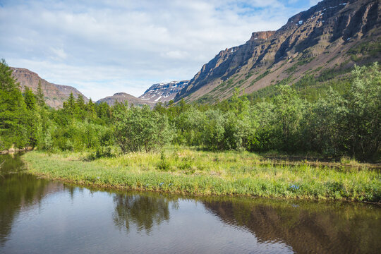 Quiet backwater of Hoisey River on Putorana Plateau. Russia, Siberia