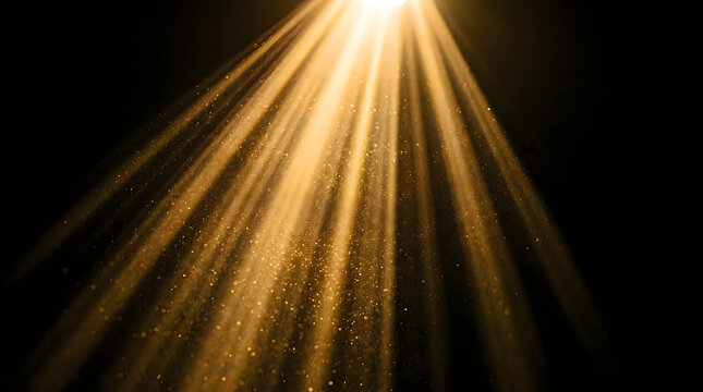 Golden light rays shining through darkness creating magical atmosphere transparent background