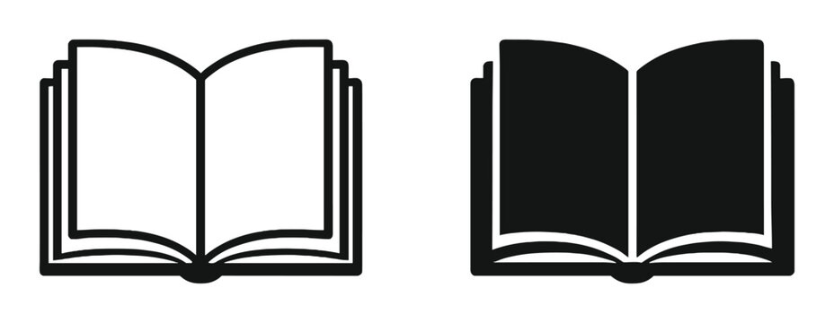 Open book icon set in outline and solid style for education, reading, library and academic learning vector illustration on transparent background