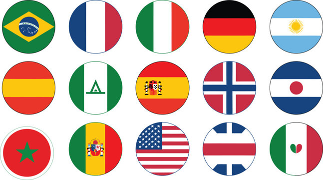  Glossy circular flag button icons for global apps international dashboards language selectors travel websites and digital UI projects