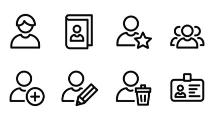 Fototapeta premium Set of User Profile and Contact Management Outline Icons