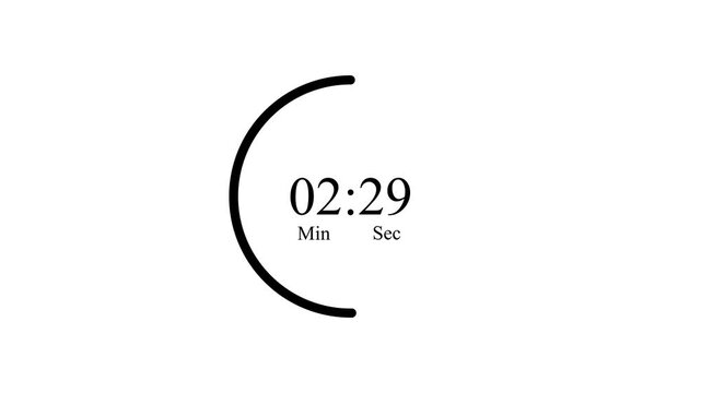 Modern Digital Countdown Timer Animation with Circular Progress Bar for 3 to 5 Minutes.