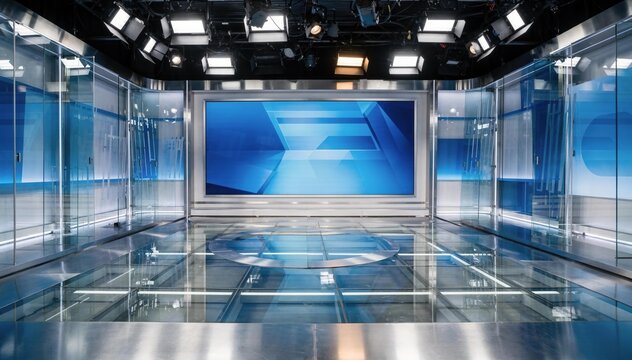 Backdrop For TV Shows .TV On Wall.3D Virtual Room Studio Background, 3d illustration