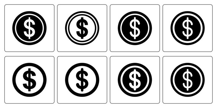 Dollar coin pictogram with icons in flat design vector illustration