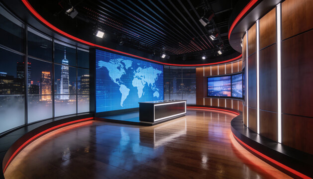 Backdrop For TV Shows .TV On Wall.3D Virtual Room Studio Background, 3d illustration