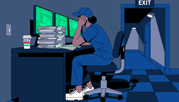 Nurse Night Shift Burnout Exhaustion Medical Paperwork Stress Vector