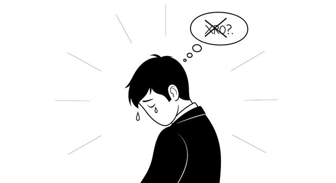 Man looking down with a frustrated expression and thought bubble anger management negative emotions black and white frustrated annoyance disappointment thinking emotions feelings frustration