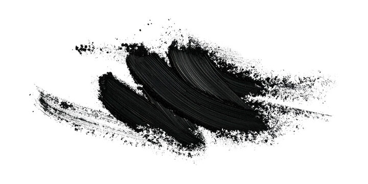 Black makeup brush stroke with powder on white background