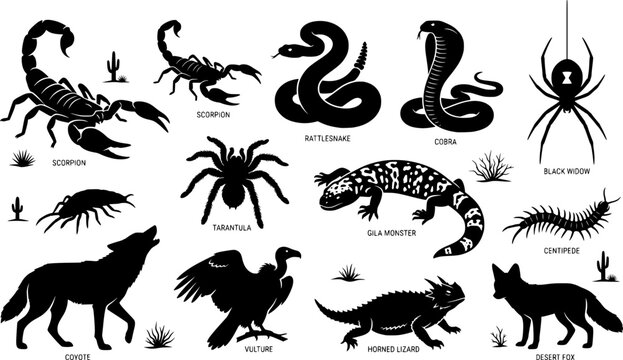 set of silhouettes of animals