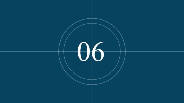 Cinematic Film Countdown Animation with White Numbers on Dark Teal and Black Background,with 4k video animation.