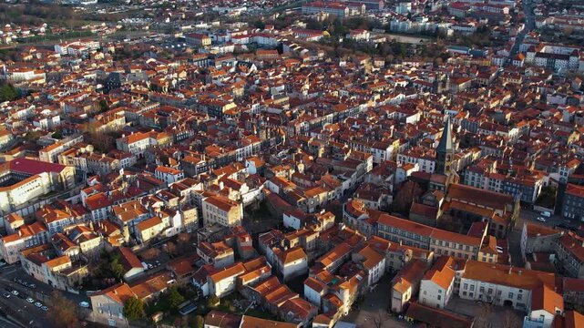 Aerial around the city Riom on a sunny day in early spring in france