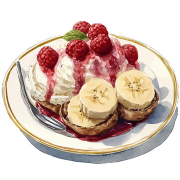 Banana Split, vector clipart in watercolor with smooth gradients, isolated on a white background.