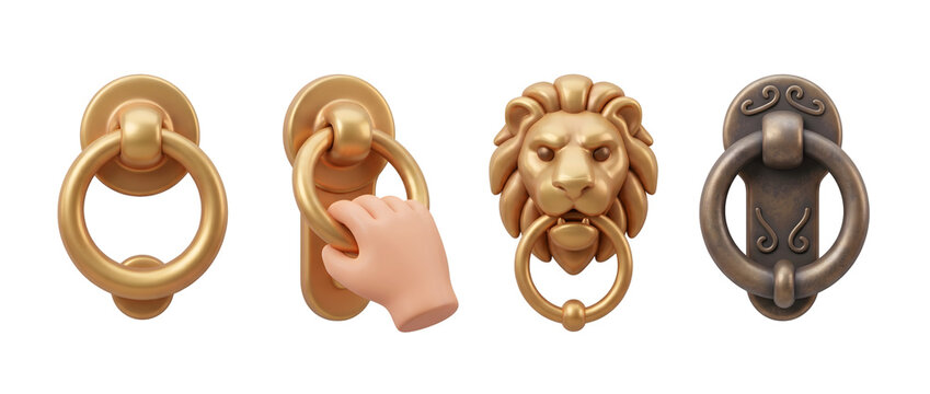 A visually appealing collection of decorative door knockers that merge classic and contemporary styles, creating inviting entrances with a minimalistic touch.
