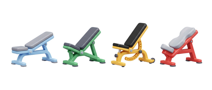 Showcasing a sleek and modern collection of fitness benches, this 3D minimalistic image emphasizes health, exercise, and motivation in simple yet effective design.