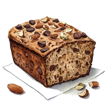 Bread Pudding, clipart vector in watercolor style with flowing brushwork, isolated on a white background.