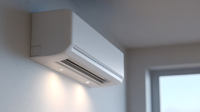 Modern Interior Wall Mounted Split System Unit Provides Cool Air and Climate Control in a Contemporary Home or Office Environment