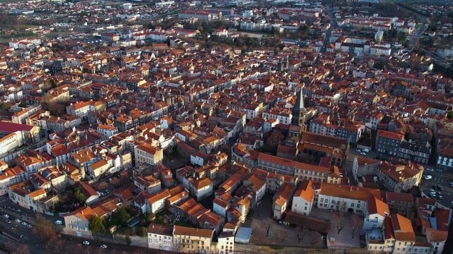 Aerial around the city Riom on a sunny day in early spring in france