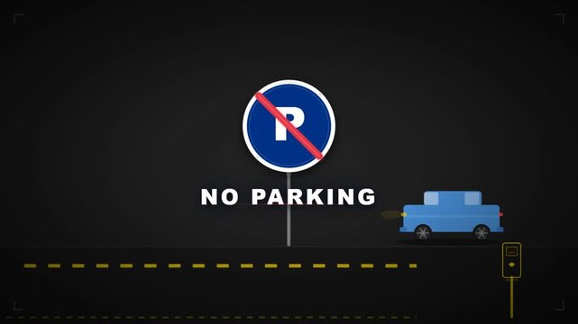 No Parking Sign Towing Enforced Car Vehicle Restriction Motion Graphic Dark Background