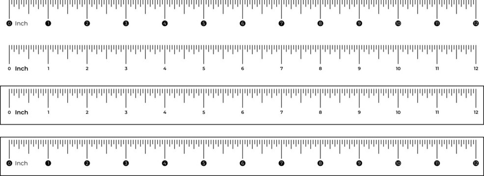 Measurement ruler set in inches, precision drafting tool for architects and students, technical scale markings on white background