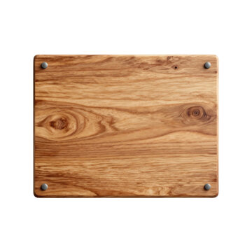 Wooden serving board with steel pegs isolated against white background