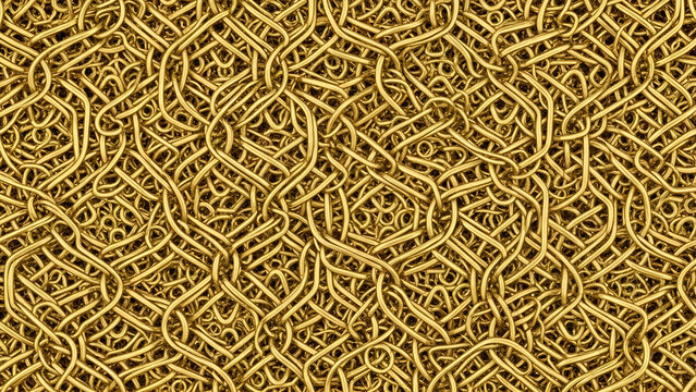 Golden chains intertwined in a complex pattern background texture