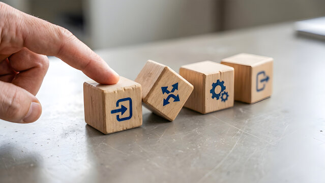 Business Logic Integration and Data Migration Process with Wooden Blocks