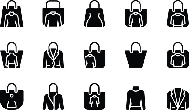 Vector illustration of black silhouettes of clothing and handbags