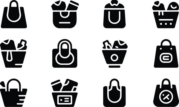 Vector illustration of various black handbag icons