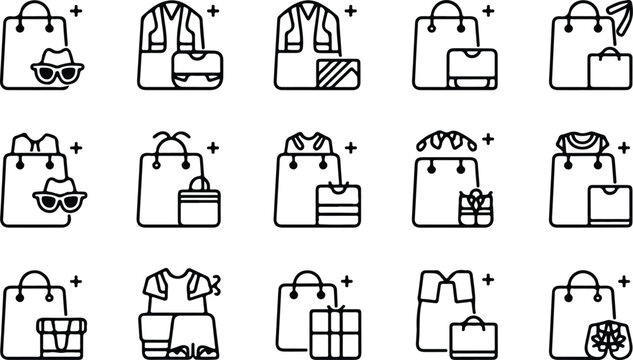 Vector icons of travel accessories and music notes in flat line art style