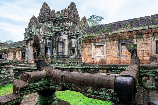 Naga balustrade and laterite structures of Banteay Samre Temple.