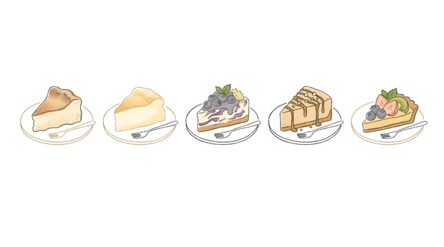 Minimal Cheesecake Vector Icon Set Hand Drawn Modern Dessert Line Art Illustration